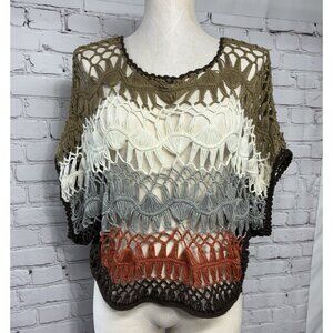 Boho Hippie Crochet Sweater Sz M Festival Cottagecore Open Knit Pullover